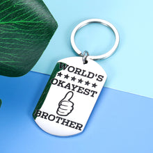 Load image into Gallery viewer, Aeolussoms Funny Brother Keychain Gifts World's Okayest Brother Key Chain Family Gift Brother Best Friend Gift from Sister for Little Big Brother Men Wedding Graduation Birthday Gift, Silver, Small