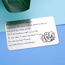 Load image into Gallery viewer, Mens Wallet Insert Card Engraved Anniversary Gif For Husband Boyfriend From Wife Girlfriend Valentines Day Gifts For Him Her Never Forget That I Love You Birthday Wedding Christmas Deployment Gifts