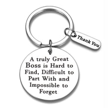 Load image into Gallery viewer, Boss Appreciation Gift for Him Her Women Men Birthday Thanksgiving Keychain for Mentor Coworker Colleague Supervisor Leader Retirement A Truly Great Boss is Hard to Find Birthday Christmas Gift