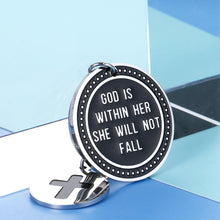 Load image into Gallery viewer, Inspirational Keychain Gift Prayer Charm Keychain Faith Religious Jewelry for Women Girls God Is Within Her She Will Not Fall Key chain or Birthday Christmas Thanksgiving Her
