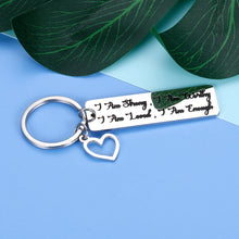 Load image into Gallery viewer, Inspirational Quote Keychain for Him Her Women Teenage Girls Boys I Am Strong Worthy Loved Enough Motivational Gift for Daughter Son BFF Teen Men Cancer Awareness Addict Recovery Gift Silver
