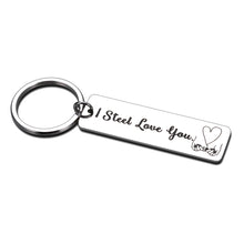 Load image into Gallery viewer, Anniversary Keepsake for Her Him Funny Couple Keychain for Women Men from Husband Wife Boyfriend Girlfriend Wedding Valentines Memento I Steel Love You Keyring for Christmas Birthday Engagement