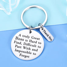 Load image into Gallery viewer, Boss Appreciation Gift for Him Her Women Men Birthday Thanksgiving Keychain for Mentor Coworker Colleague Supervisor Leader Retirement A Truly Great Boss is Hard to Find Birthday Christmas Gift