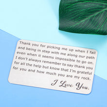 Load image into Gallery viewer, Engraved Wallet Insert Love Note Card for Men Husband Boyfriend Anniversary Birthday I Love You Christmas Valentines Gift Ideas for Him Best Friends Thank You Parents Gifts for Mom Dad From Daughter Son
