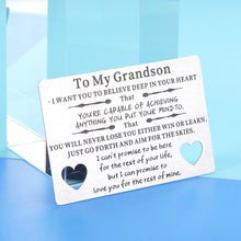 Load image into Gallery viewer, To My Grandson Gifts From Grandma Grandpa Engraved Wallet Insert Birthday Card for Grandson Inspirational Gift for Teen Boy 16 18 21 Graduation i Love You Grandson Gifts for Him Wedding Christmas