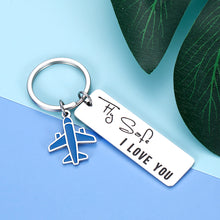 Load image into Gallery viewer, Fly Safe I Love You Keychain Airplane Charm Present for Pilot Airline Staff Flight Attendant Husband Wife Boyfriend Girlfriend Family Present for Traveling Birthday Anniversary Women Men Him Her