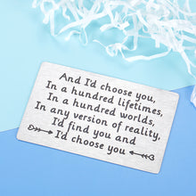 Load image into Gallery viewer, Wallet Insert Anniversary Card for Husband From Wife Mini Love Note Birthday Cards for Men Valentines Day Gifts Ideas for Boyfriend Wedding Gift for Groom Fiance I Love You Gifts for Him Her