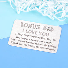Load image into Gallery viewer, Bonus Dad Christmas Fathers Day Gif From Daughter Son Kids Wallet Insert Card for Daddy Stepdad Father In Law Papa Gifts for Men Him Birthday Valentines Wedding Thank You Gift for Stepfather