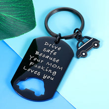 Load image into Gallery viewer, Funny New Driver Gifts Keychain for Son Daughter from Mom Dad Christmas Valentines Gift for Teens Adult Boys Girls Trucker BFF 16th Birthday Gift Key ring for Him Her Drive Safe Your Mom Loves You