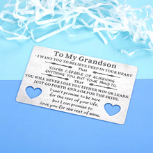 Load image into Gallery viewer, To My Grandson Gifts From Grandma Grandpa Engraved Wallet Insert Birthday Card for Grandson Inspirational Gift for Teen Boy 16 18 21 Graduation i Love You Grandson Gifts for Him Wedding Christmas