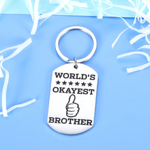 Load image into Gallery viewer, Aeolussoms Funny Brother Keychain Gifts World's Okayest Brother Key Chain Family Gift Brother Best Friend Gift from Sister for Little Big Brother Men Wedding Graduation Birthday Gift, Silver, Small