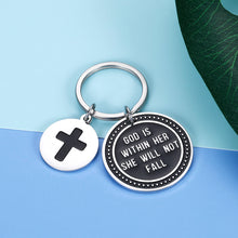 Load image into Gallery viewer, Inspirational Keychain Gift Prayer Charm Keychain Faith Religious Jewelry for Women Girls God Is Within Her She Will Not Fall Key chain or Birthday Christmas Thanksgiving Her