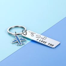 Load image into Gallery viewer, Fly Safe I Love You Keychain Airplane Charm Present for Pilot Airline Staff Flight Attendant Husband Wife Boyfriend Girlfriend Family Present for Traveling Birthday Anniversary Women Men Him Her