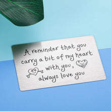 Load image into Gallery viewer, Wedding Anniversary Gif for Husband Boyfriend Engraved Wallet Insert Love Cards for Him From Wife Girlfriend Men Gif for Birthday Valentines Day Gif for Lovers Christmas Gif for Bff Son Daughter