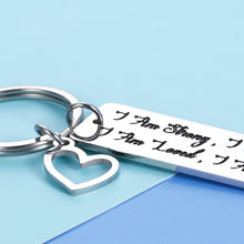 Load image into Gallery viewer, Inspirational Quote Keychain for Him Her Women Teenage Girls Boys I Am Strong Worthy Loved Enough Motivational Gift for Daughter Son BFF Teen Men Cancer Awareness Addict Recovery Gift Silver