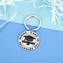 Load image into Gallery viewer, 2021 Graduation Keychain Gift for graduates from College Media High School The Adventure Begins Inspirational Gift for Girlfriend Boyfriend Granddaughter Grandson from Dad Mom Lover Him Her