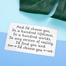 Load image into Gallery viewer, Wallet Insert Anniversary Card for Husband From Wife Mini Love Note Birthday Cards for Men Valentines Day Gifts Ideas for Boyfriend Wedding Gift for Groom Fiance I Love You Gifts for Him Her