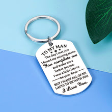 Load image into Gallery viewer, Valentines Gifts for Men To My Man Keychain Christmas Anniversary Birthday Gift for Him Husband Boyfriend Hubby Groom Fiance Engagement Wedding Present from Girlfriend Wife I Love You Gift Key Ring