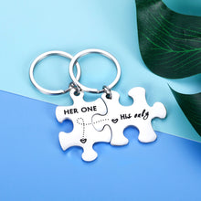 Load image into Gallery viewer, Couple Keychain Gifts for Husband Wife Him Her Stocking Stuffer Birthday Wedding Anniversary Valentines Gift for Girlfriend Boyfriend Women Men Novelty Puzzle Piece Key Chain Pendant Charm 2pcs