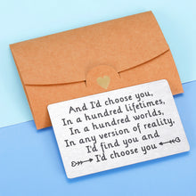 Load image into Gallery viewer, Wallet Insert Anniversary Card for Husband From Wife Mini Love Note Birthday Cards for Men Valentines Day Gifts Ideas for Boyfriend Wedding Gift for Groom Fiance I Love You Gifts for Him Her