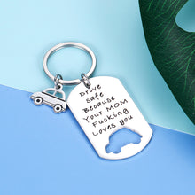 Load image into Gallery viewer, Funny New Driver Gift Drive Safe Your Mom Loves You Keychain for Son Daughter from Mom Dad Stocking Stuffer Trucker BFF 16th Birthday Gift Promise Keyring Valentine for Teens Adult Boys Girls Him Her