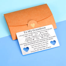 Load image into Gallery viewer, To My Grandson Gifts From Grandma Grandpa Engraved Wallet Insert Birthday Card for Grandson Inspirational Gift for Teen Boy 16 18 21 Graduation i Love You Grandson Gifts for Him Wedding Christmas