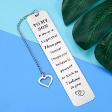 Load image into Gallery viewer, to My Son Bookmark Inspirational Gifts for Son Step Son Boys from Dad Mom Christmas Sweet 16th 18th 21st Birthday Thanksgiving Valentines Graduation Gift for Kids Teen Men Him Book Lover I Love You