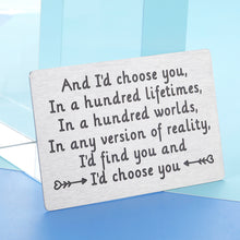 Load image into Gallery viewer, Wallet Insert Anniversary Card for Husband From Wife Mini Love Note Birthday Cards for Men Valentines Day Gifts Ideas for Boyfriend Wedding Gift for Groom Fiance I Love You Gifts for Him Her