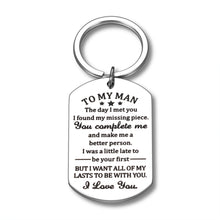 Load image into Gallery viewer, Valentines Gifts for Men To My Man Keychain Christmas Anniversary Birthday Gift for Him Husband Boyfriend Hubby Groom Fiance Engagement Wedding Present from Girlfriend Wife I Love You Gift Key Ring