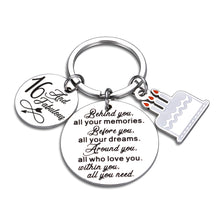 Load image into Gallery viewer, 16 Birthday Keychain Gifts for Girls Boys Teens Kids Friends Family Son Daughter Sweet 16th And Fabulous Key Chain Inspirational Gift Ideas Happy Birthday Charms Jewelry for Niece Nephew Him Her