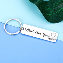 Load image into Gallery viewer, Anniversary Keepsake for Her Him Funny Couple Keychain for Women Men from Husband Wife Boyfriend Girlfriend Wedding Valentines Memento I Steel Love You Keyring for Christmas Birthday Engagement