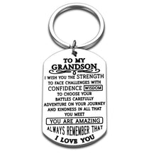 Load image into Gallery viewer, Grandson Keychain Gifts From Grandma Grandpa Grandparents Nana To My Grandson Inspirational High School Graduation Gifts for Grandson Teenager Boys First Birthday Christmas Baptism Newborn Gifts