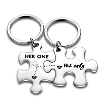 Load image into Gallery viewer, Couple Keychain Gifts for Husband Wife Him Her Stocking Stuffer Birthday Wedding Anniversary Valentines Gift for Girlfriend Boyfriend Women Men Novelty Puzzle Piece Key Chain Pendant Charm 2pcs
