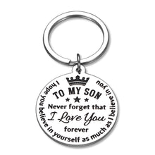 Load image into Gallery viewer, to My Son Keychain from Mom Dad Inspirational Keepsake for Teen Boys 16 18 21 Birthday Back to School Graduation Christmas Inspirational Souvenir for Teenage Boys Adult Son Him First Day of School

