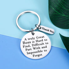 Load image into Gallery viewer, Boss Appreciation Gift for Him Her Women Men Birthday Thanksgiving Keychain for Mentor Coworker Colleague Supervisor Leader Retirement A Truly Great Boss is Hard to Find Birthday Christmas Gift
