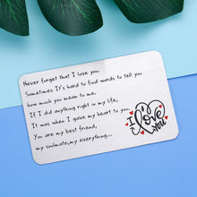 Load image into Gallery viewer, Mens Wallet Insert Card Engraved Anniversary Gif For Husband Boyfriend From Wife Girlfriend Valentines Day Gifts For Him Her Never Forget That I Love You Birthday Wedding Christmas Deployment Gifts

