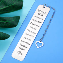 Load image into Gallery viewer, to My Son Bookmark Inspirational Gifts for Son Step Son Boys from Dad Mom Christmas Sweet 16th 18th 21st Birthday Thanksgiving Valentines Graduation Gift for Kids Teen Men Him Book Lover I Love You
