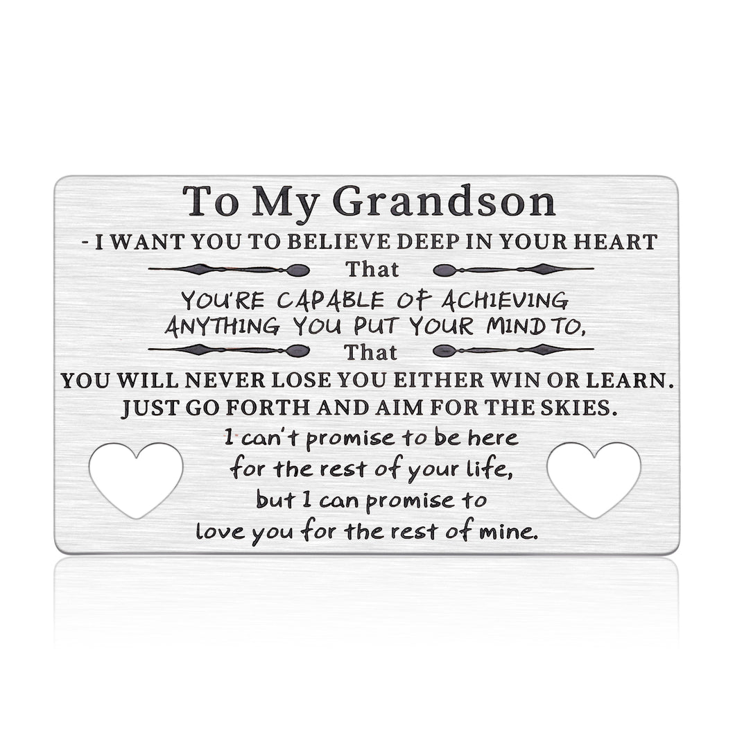 To My Grandson Gifts From Grandma Grandpa Engraved Wallet Insert Birthday Card for Grandson Inspirational Gift for Teen Boy 16 18 21 Graduation i Love You Grandson Gifts for Him Wedding Christmas