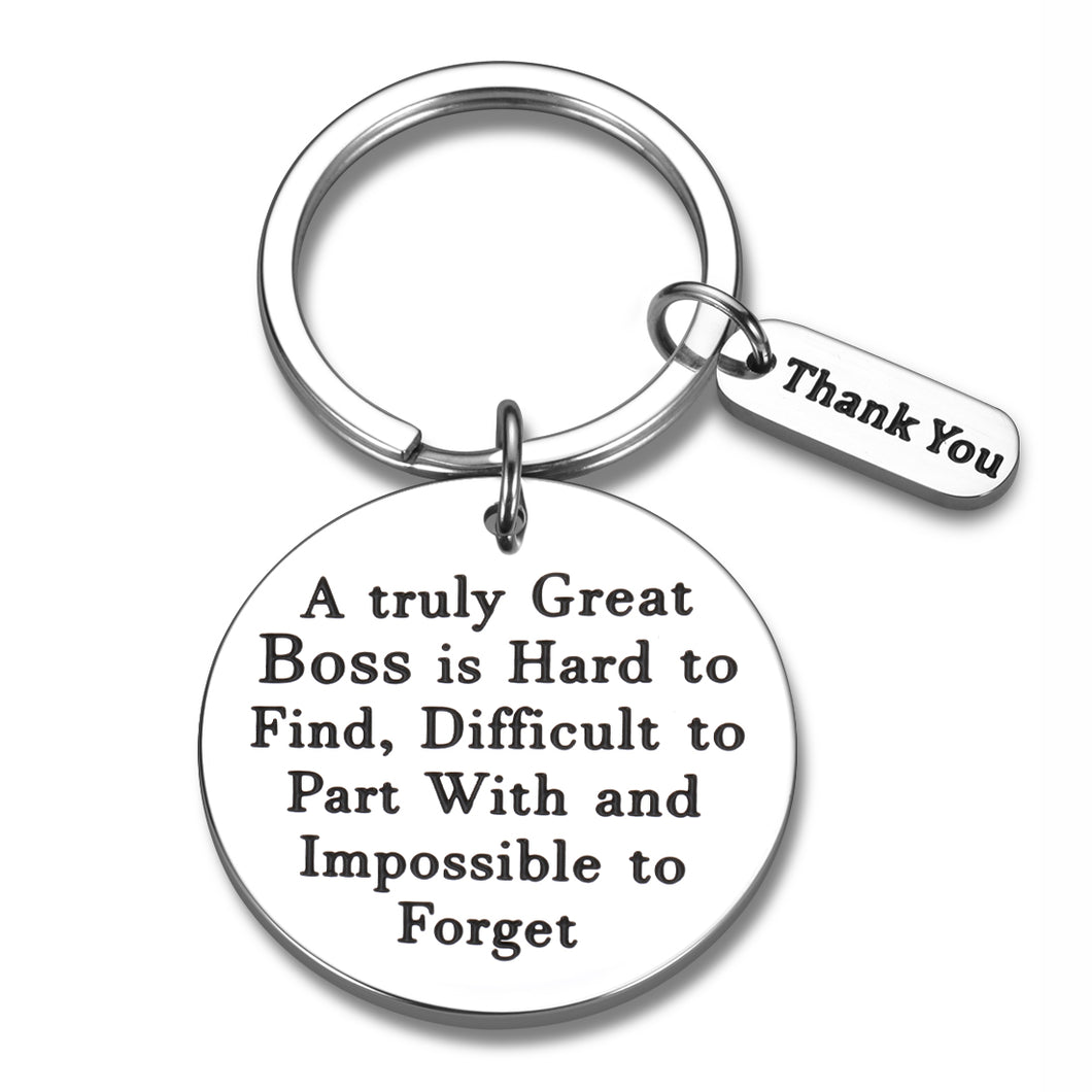 Boss Appreciation Gift for Him Her Women Men Birthday Thanksgiving Keychain for Mentor Coworker Colleague Supervisor Leader Retirement A Truly Great Boss is Hard to Find Birthday Christmas Gift