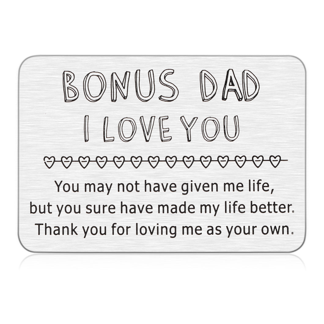 Bonus Dad Christmas Fathers Day Gif From Daughter Son Kids Wallet Insert Card for Daddy Stepdad Father In Law Papa Gifts for Men Him Birthday Valentines Wedding Thank You Gift for Stepfather