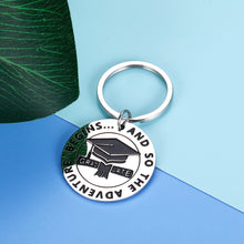 Load image into Gallery viewer, 2021 Graduation Keychain Gift for graduates from College Media High School The Adventure Begins Inspirational Gift for Girlfriend Boyfriend Granddaughter Grandson from Dad Mom Lover Him Her
