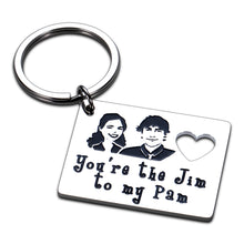 Load image into Gallery viewer, Jim and Pam Keychain Set 2Pcs The Office TV Show Inspired Couple Gifts for Boyfriend Girlfriend Birthday Anniversary Gifts for Him Her Wife Husband Wedding Proposal Engagement Valentines Day Gifts
