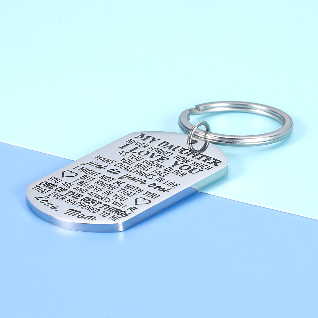 Inspirational Gifts to My Daughter Keychain from Mom Never Forget How Much I Love You for Teen Girl Birthday Graduation Christmas Mothers Day Gift For Teenage Girls Adult Step Daughter Keyring