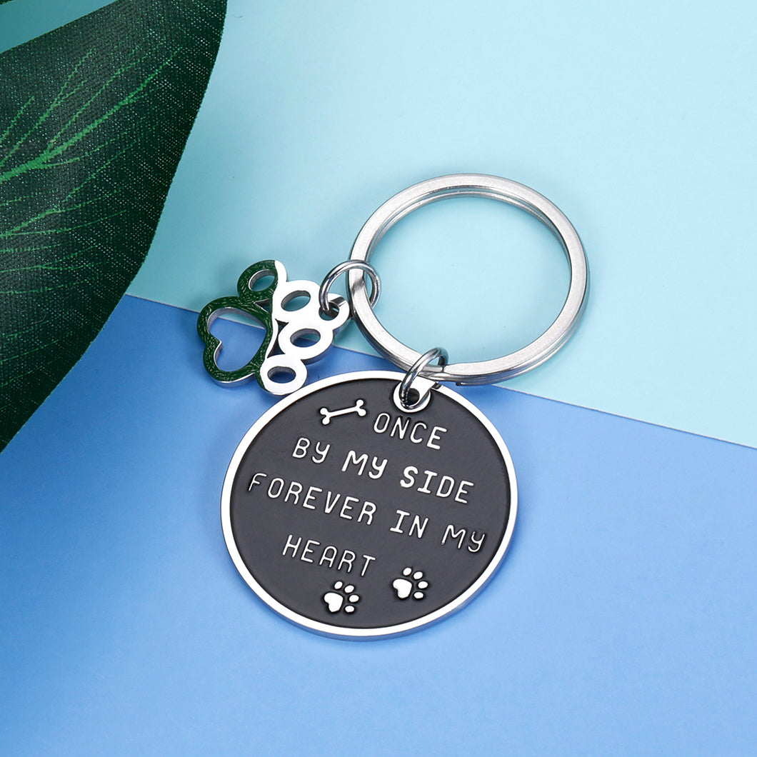Pet Memorial Gift Keychain for Dogs Cats Remembrance Christmas Gif for Women Men Pet Lover Family Friends Once by My Side Forever in My Heart Keyring Pet Sympathy Gif for Boss Mom Wife Sister Kids