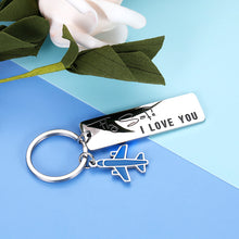 Load image into Gallery viewer, Fly Safe I Love You Keychain Airplane Charm Present for Pilot Airline Staff Flight Attendant Husband Wife Boyfriend Girlfriend Family Present for Traveling Birthday Anniversary Women Men Him Her

