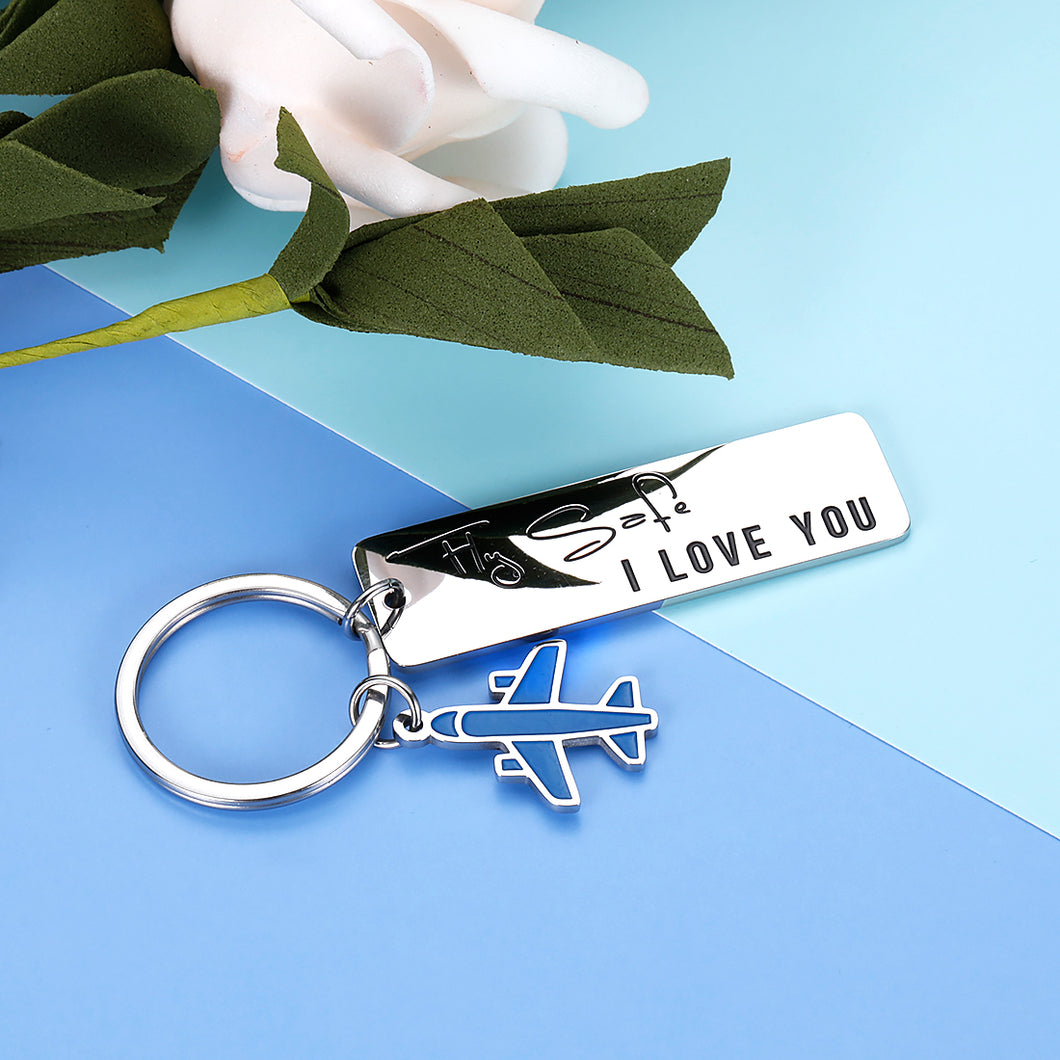 Fly Safe I Love You Keychain Airplane Charm Present for Pilot Airline Staff Flight Attendant Husband Wife Boyfriend Girlfriend Family Present for Traveling Birthday Anniversary Women Men Him Her