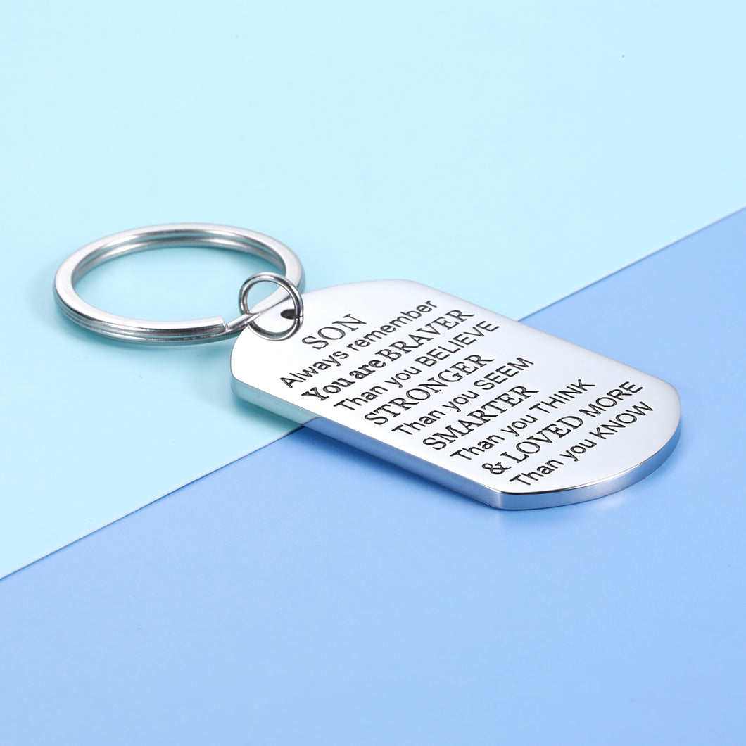 Inspirational Gifts Keychain for Teenage Adult To My Son You Are Braver Than You Believe Key Chain Tag for Boys Teen from Mom Step Mother Dad Birthday Graduation Christmas Homecoming Gift Men Him