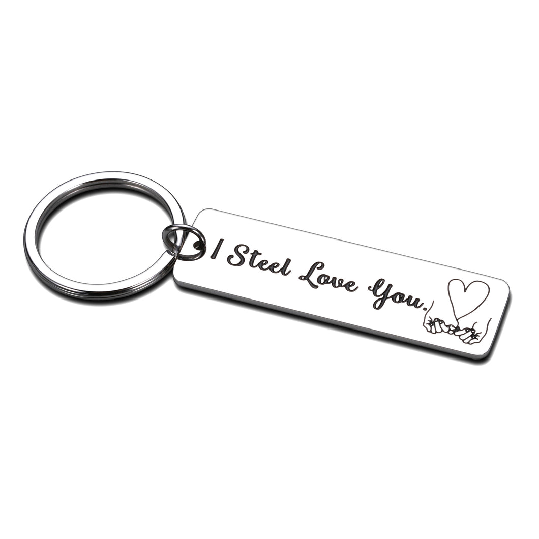 Anniversary Keepsake for Her Him Funny Couple Keychain for Women Men from Husband Wife Boyfriend Girlfriend Wedding Valentines Memento I Steel Love You Keyring for Christmas Birthday Engagement