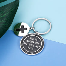 Load image into Gallery viewer, Inspirational Keychain Gift Prayer Charm Keychain Faith Religious Jewelry for Women Girls God Is Within Her She Will Not Fall Key chain or Birthday Christmas Thanksgiving Her
