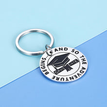 Load image into Gallery viewer, 2021 Graduation Keychain Gift for graduates from College Media High School The Adventure Begins Inspirational Gift for Girlfriend Boyfriend Granddaughter Grandson from Dad Mom Lover Him Her
